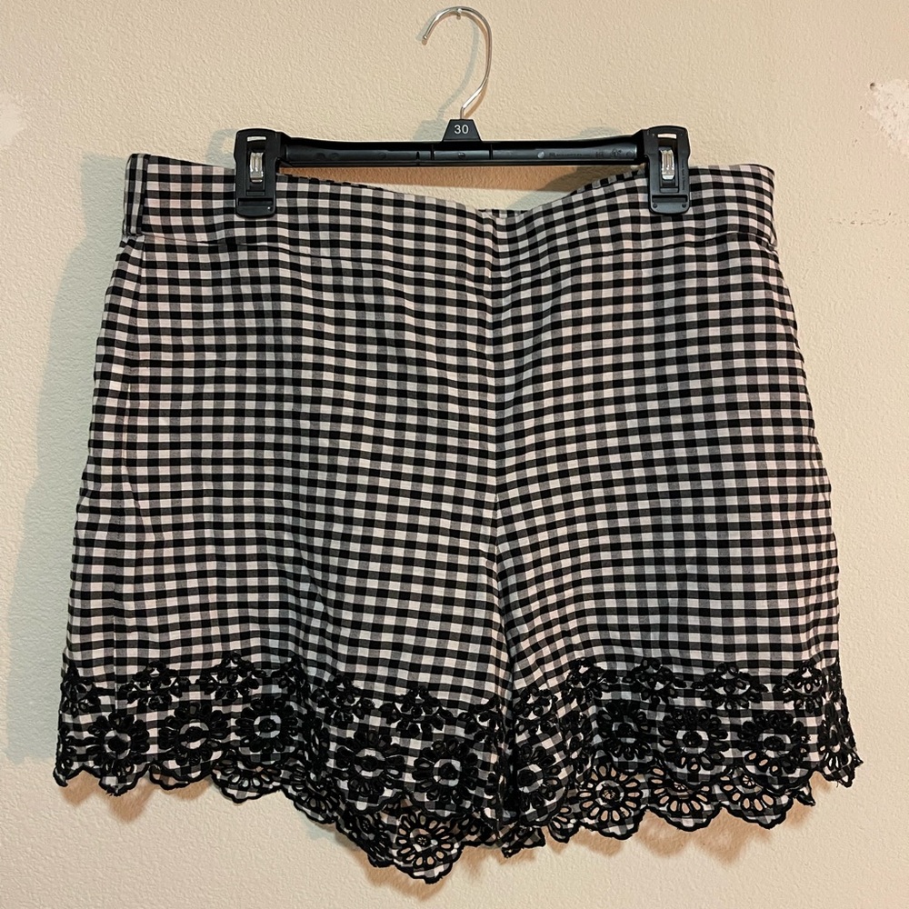 J. Crew black and white gingham shorts with eyelet embroidery, size 16